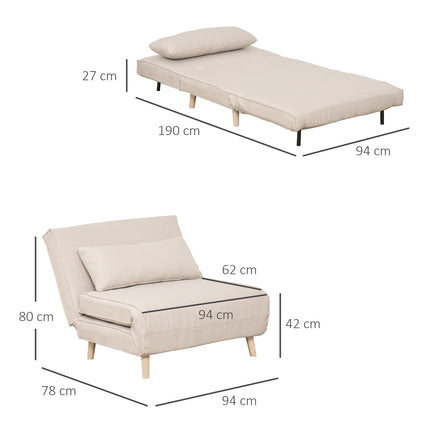 Folding sofa bed with adjustable backrest, linen look