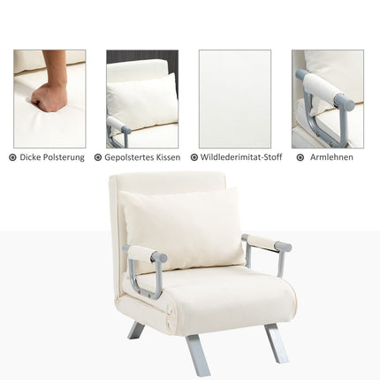 3-in-1 cream sofa bed with armrests, foldable mattress