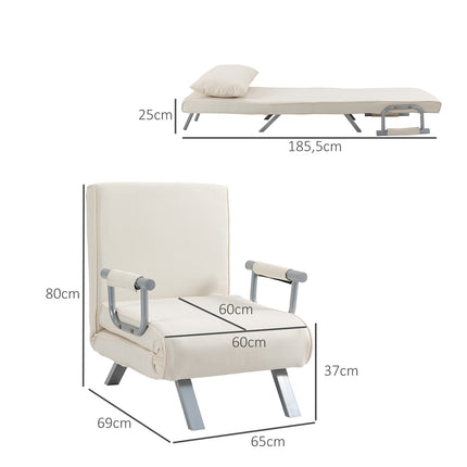 3-in-1 cream sofa bed with armrests, foldable mattress