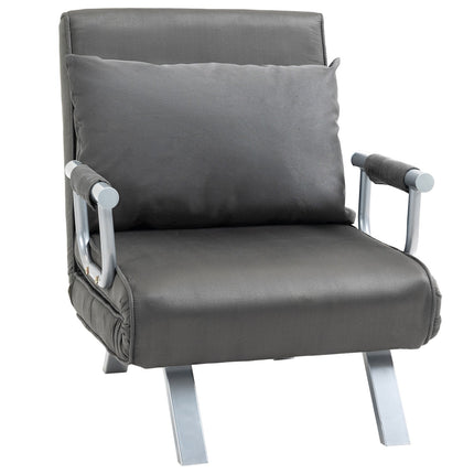 Gray faux leather sofa bed - 3-in-1 guest bed, chaise longue