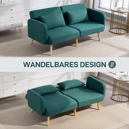 Sofa Bed with Adjustable Backrest, Linen Look, Green