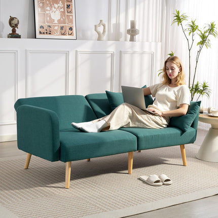 Sofa Bed with Adjustable Backrest, Linen Look, Green