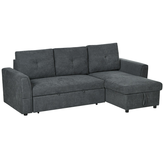 Sofa Bed with Chaise, 3-Seater, Dark Gray