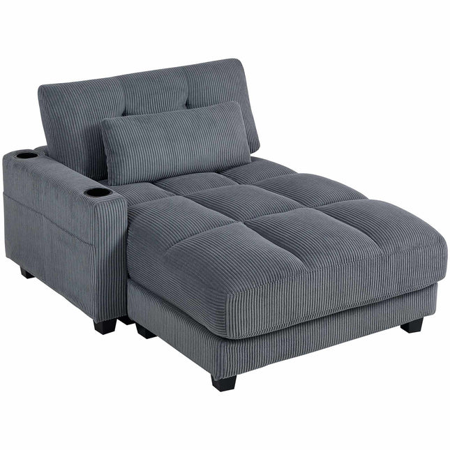 Sofa z funkcją spania, uchwyty na kubki, głębokie siedzisko, ciemnoszary przewód