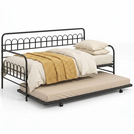 Sofa Bed with Pull-Out Daybed, Metal Frame, 90x200 cm, Black