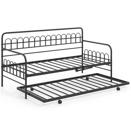 Sofa Bed with Pull-Out Daybed, Metal Frame, 90x200 cm, Black