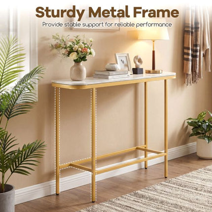 Sofa Console Table, Faux Marble Top, Metal Frame, 110 cm