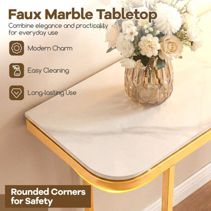 Sofa Console Table, Faux Marble Top, Metal Frame, 110 cm