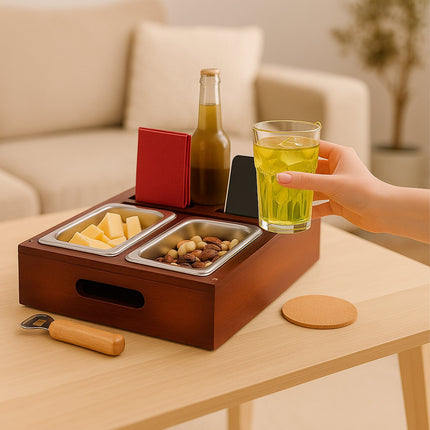 Sofa Snack Tray with Coasters and Drink Holders