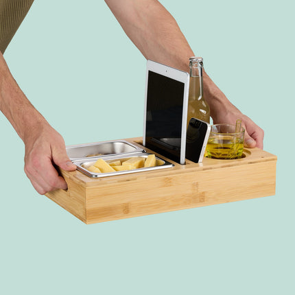 Sofa Snack Tray with Coasters and Phone Holder