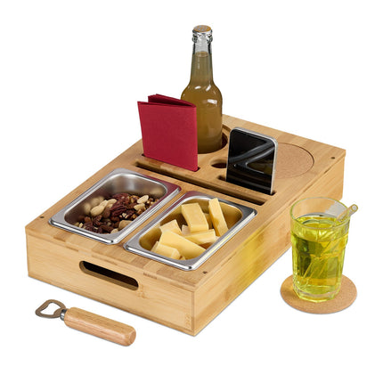 Sofa Snack Tray with Coasters and Phone Holder