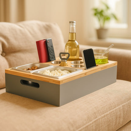 Sofa Snack Tray with Drink Holders & Phone Stand