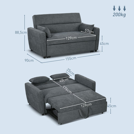 Sofa bed, velvet look, adjustable backrest, 2-seater