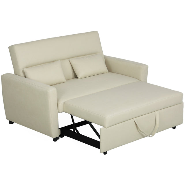 Sofa rozkładana, sofa 2-osobowa z funkcją spania, regulowane oparcie, kanapa z poduszkami, aksamitny wygląd, rozkładana sofa z pojemnikiem na łóżko do salonu, pokoju gościnnego, beżowa