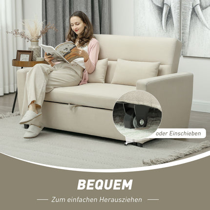 Sofa bed in velvet look, 2-seater, adjustable, beige