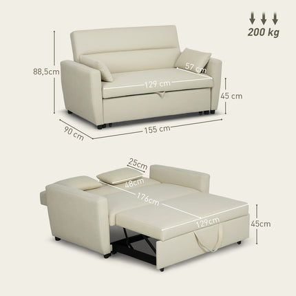 Sofa bed in velvet look, 2-seater, adjustable, beige