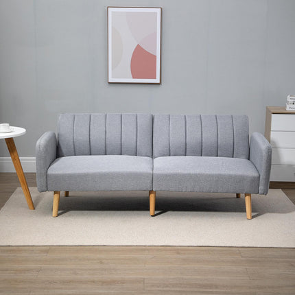 Gray 2-seater sofa bed, adjustable backrest, wooden legs