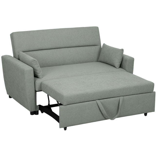 Sofa rozkładana, sofa 2-osobowa z funkcją spania, regulowane oparcie, kanapa z poduszkami, aksamitny wygląd, rozkładana sofa z pojemnikiem na łóżko do salonu, pokoju gościnnego, jasnoszary