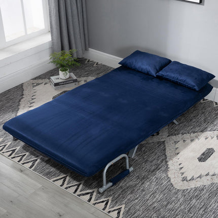 2-seater sofa bed in velvet look, blue upholstery, adjustable back