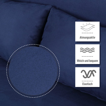 2-seater sofa bed in velvet look, blue upholstery, adjustable back