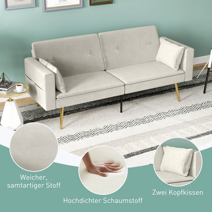 Beige sofa bed, 2-seater with adjustable backrest & pocket