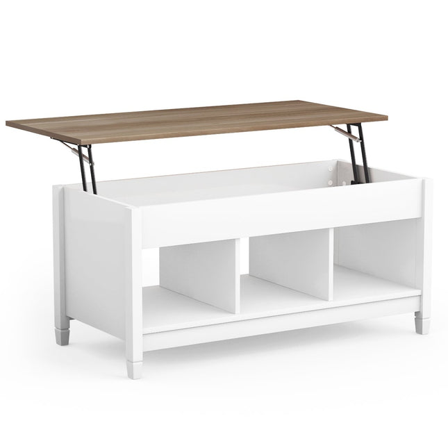 Salontafel met opbergruimte en 3 open planken, in hoogte verstelbaar 104,5 x 49 x 48-62,5 cm wit