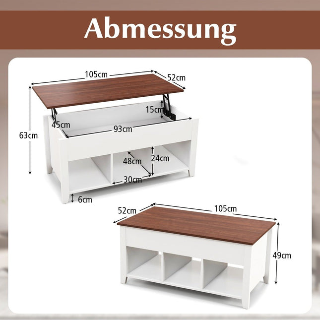 Salontafel met opbergruimte en 3 open planken, in hoogte verstelbaar 104,5 x 49 x 48-62,5 cm wit
