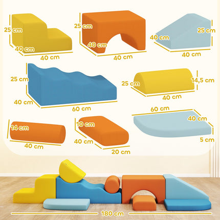 Soft Foam Block Set, 9 Pieces, Colorful, Indoor Play