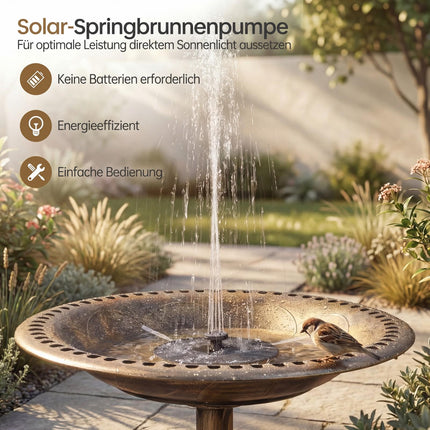Solar Bird Bath With Fountain, 50 x 50 x 72 cm, Bronze