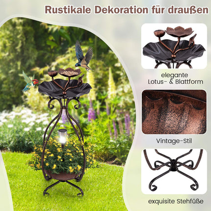 Solar Bird Bath with Feeder & Planter – Bronze Lotus Design