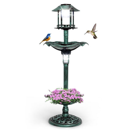 Solar Bird Bath with Feeder and Planter – 43x110 cm Green