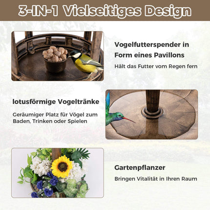 Solar Bird Bath with Feeder and Planter – Bronze Finish