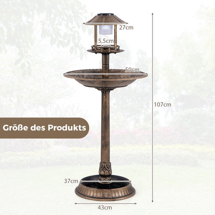 Solar Bird Bath with Feeder and Planter – Bronze Finish