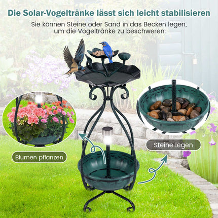 Solar Bird Bath with Light, Feeder, Planter – Green
