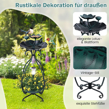 Solar Bird Bath with Light, Feeder, Planter – Green