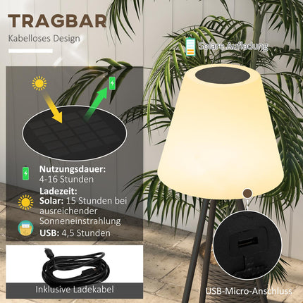 Solar outdoor floor lamp, USB rechargeable, dimmable LED