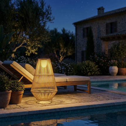 Solar Garden Lamp, Rattan, Auto On/Off, 3500K Warm Light