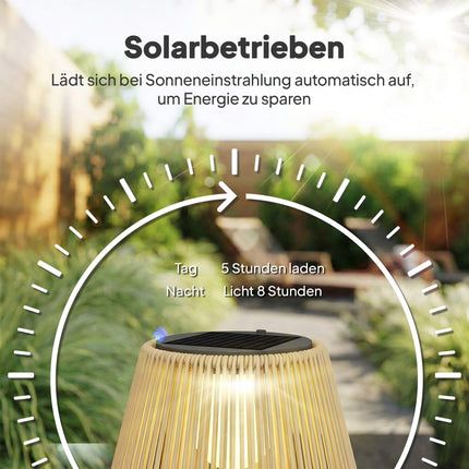Solar Garden Lamp, Rattan, Auto On/Off, 3500K Warm Light
