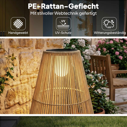 Solar Garden Lamp, Rattan, Auto On/Off, 3500K Warm Light