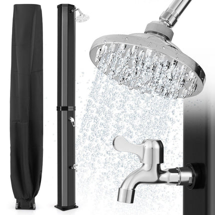 Solar-Heated Outdoor Shower, 60L, 360° Head, Black