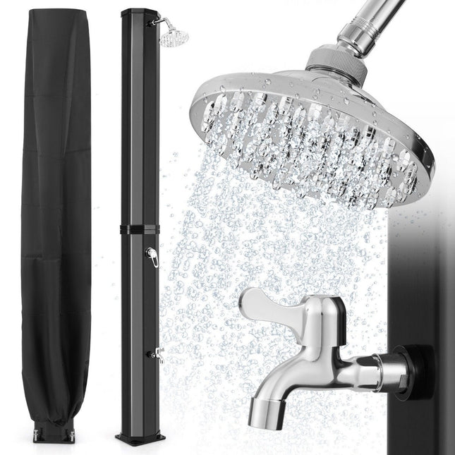 Solar-Heated Outdoor Shower, 60L, 360° Head, Black