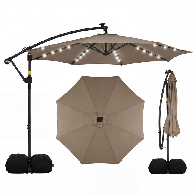 Parasol solarny LED Cantilever, obrotowy 360°, brązowy, 300x240 cm