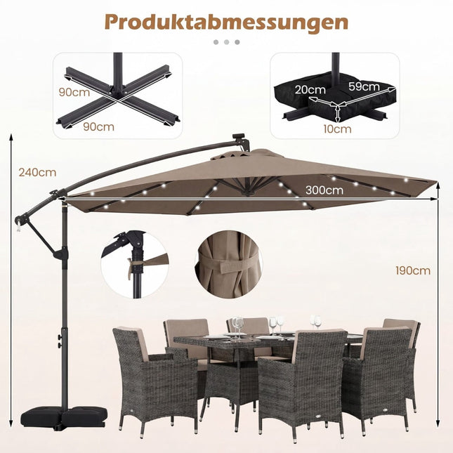 Parasol solarny LED Cantilever, obrotowy 360°, brązowy, 300x240 cm