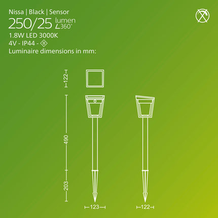 Solar LED Garden Light, Dual Brightness, Black, IP44