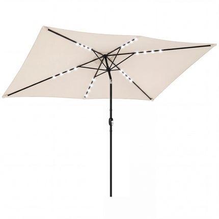 Solar LED Patio Umbrella, Cream, UPF 30+, Tilt & Crank