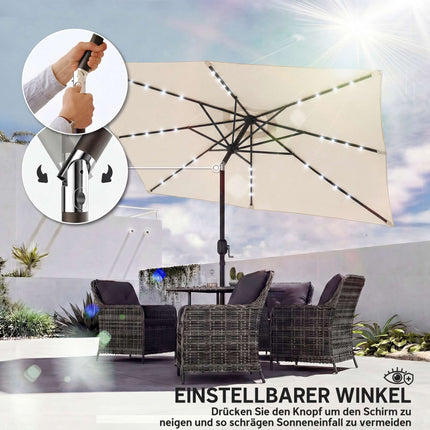 Solar LED Patio Umbrella, Cream, UPF 30+, Tilt & Crank