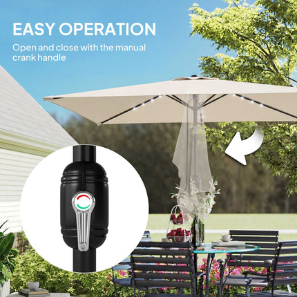 Solar LED Patio Umbrella, Cream, UPF 30+, Tilt & Crank
