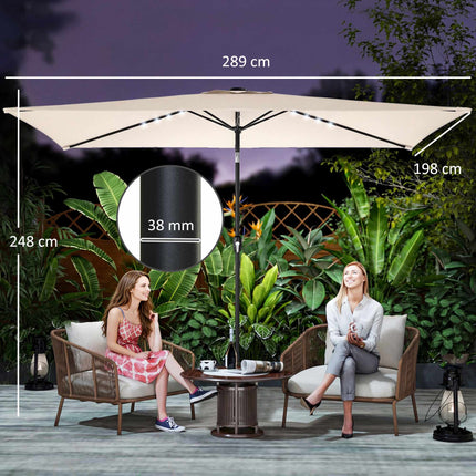 Solar LED Patio Umbrella, Cream, UPF 30+, Tilt & Crank
