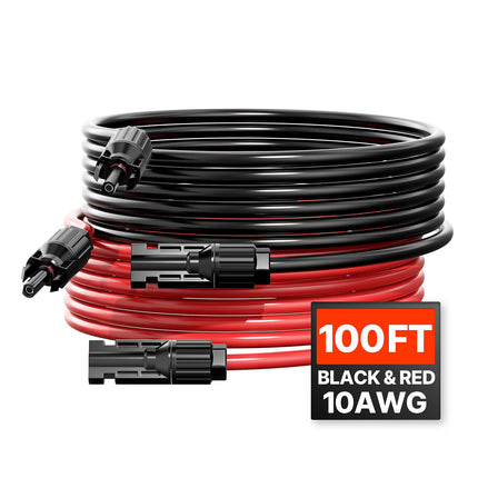 Solar Panel Extension Cable 100ft 10AWG MC4, 2-Pack