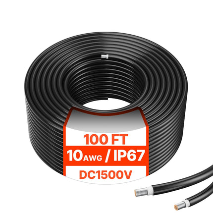 Solar Panel Extension Cable, 10AWG 100ft, IP67, Black